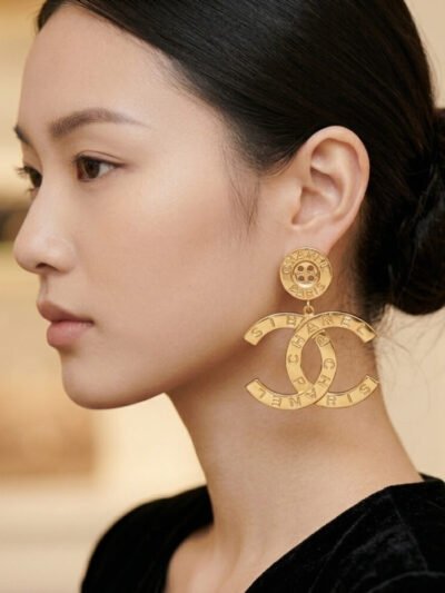 Chanel Metal Large Paris Button Earrings Gold