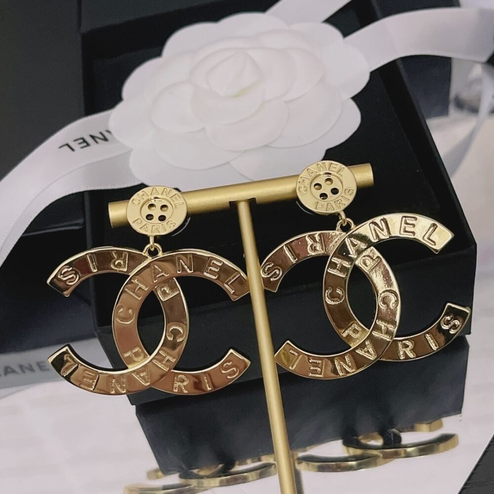 Chanel Metal Large Paris Button Earrings Gold