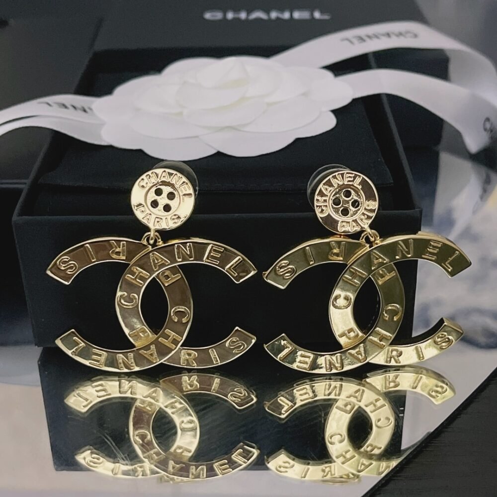 Chanel Metal Large Paris Button Earrings Gold