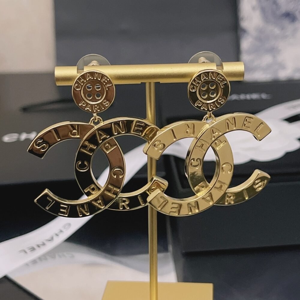 Chanel Metal Large Paris Button Earrings Gold