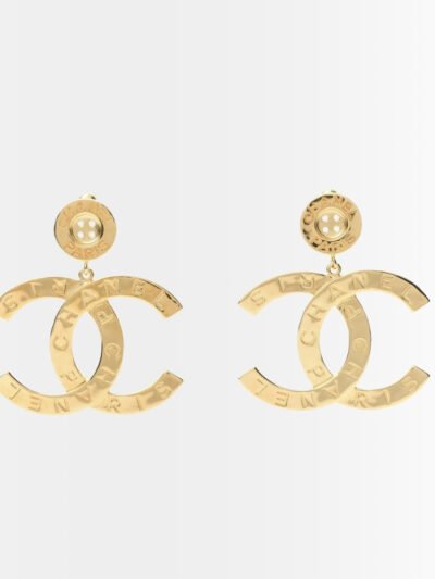 Chanel Metal Large Paris Button Earrings Gold