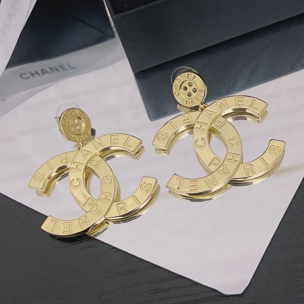 Chanel Metal Large Paris Button Earrings Gold