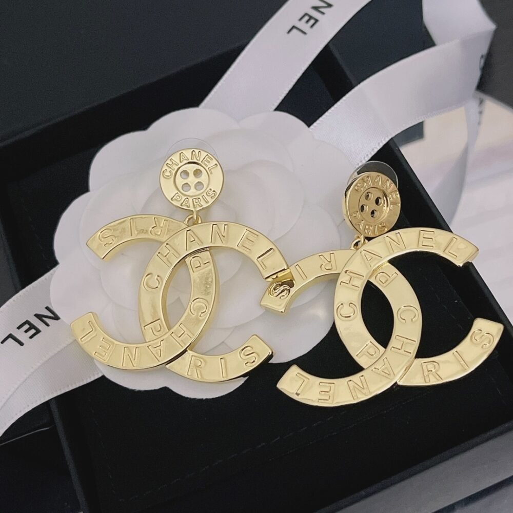 Chanel Metal Large Paris Button Earrings Gold