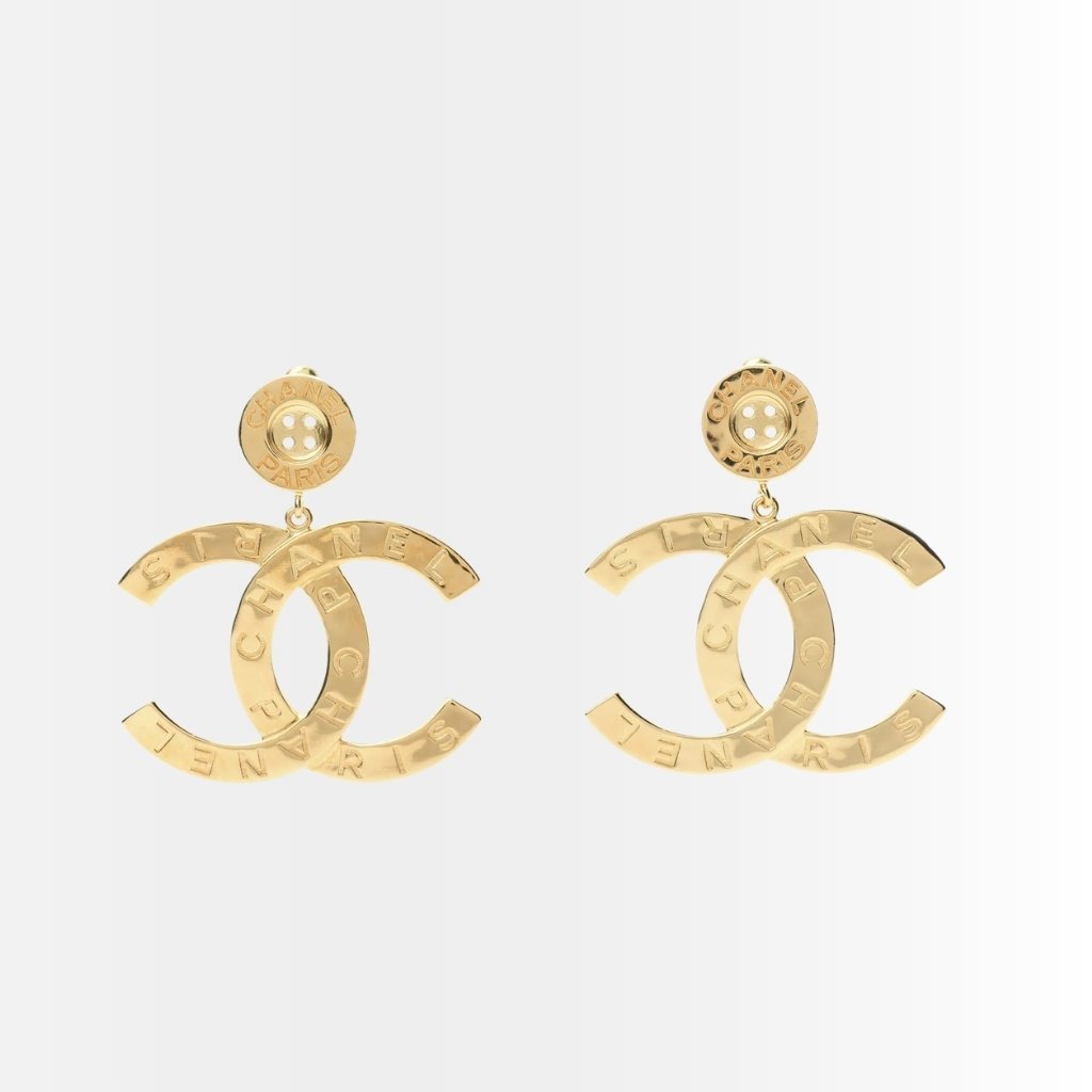 Chanel Metal Large Paris Button Earrings Gold