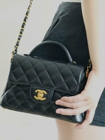 Chanel Mini Flap Top Handle Bag And Gold Metal Black 20Cm AS5355 B19386 94305