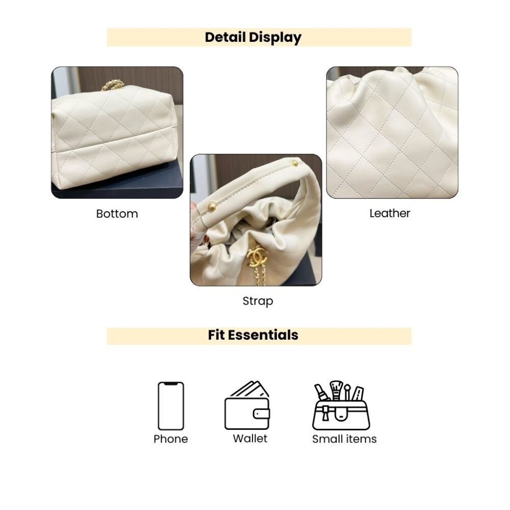 Chanel Mini Hobo Handbag Gold Tone Hardware White 19Cm AS5976 B22897 U4531