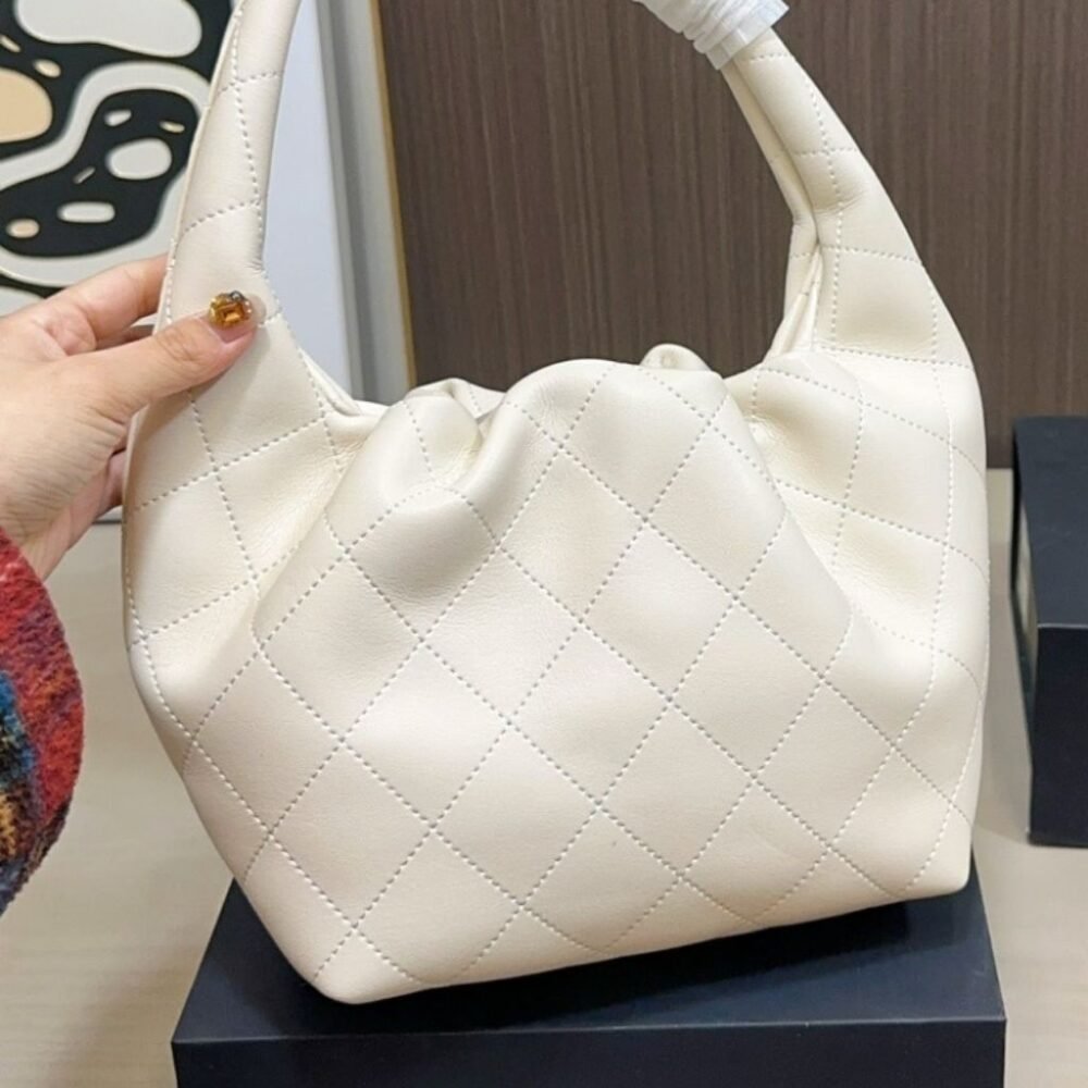 Chanel Mini Hobo Handbag Gold Tone Hardware White 19Cm AS5976 B22897 U4531