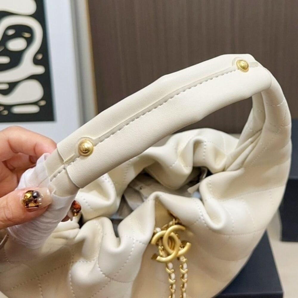 Chanel Mini Hobo Handbag Gold Tone Hardware White 19Cm AS5976 B22897 U4531