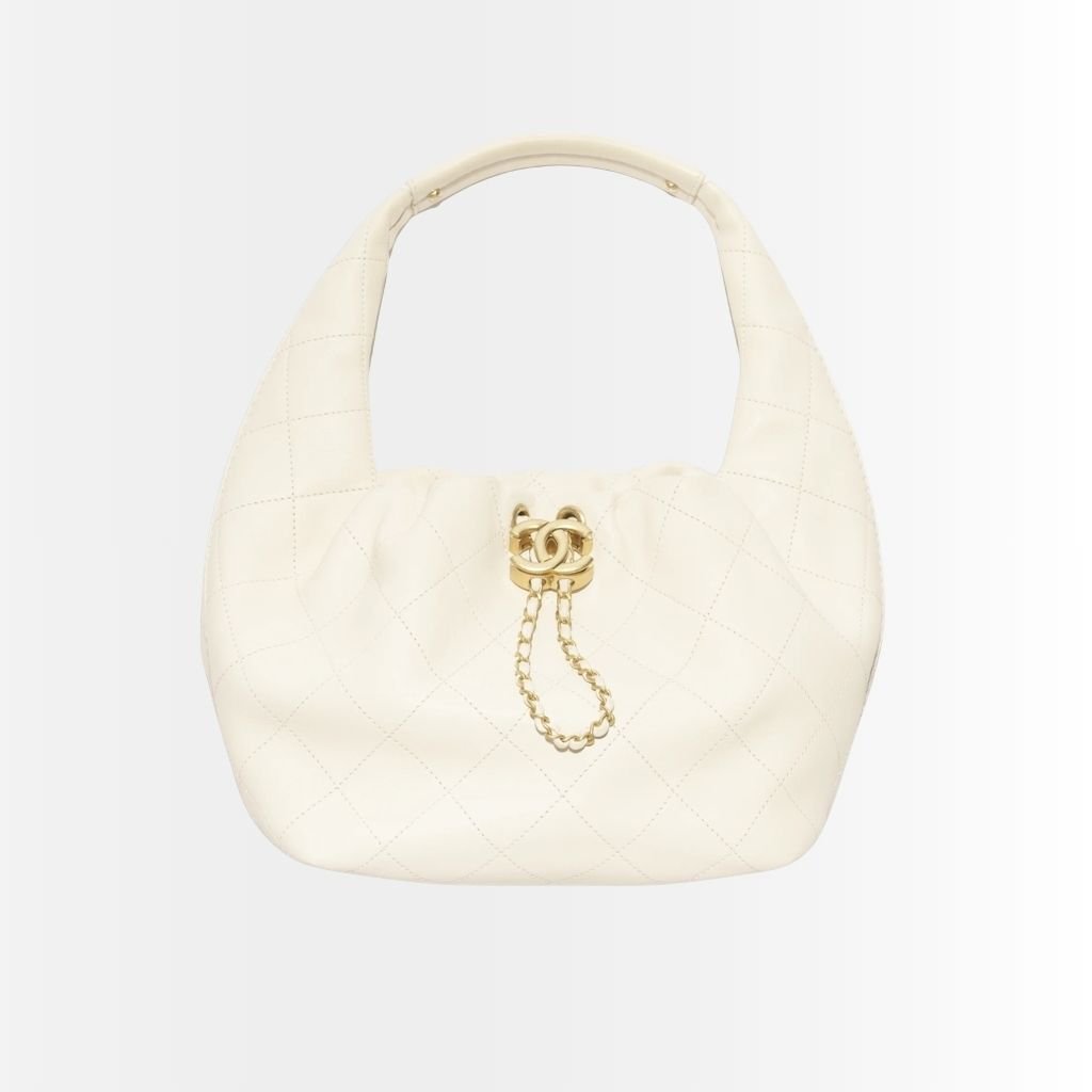 Chanel Mini Hobo Handbag Gold Tone Hardware White 19Cm AS5976 B22897 U4531