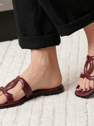 Chanel Mules Leather Dark Red