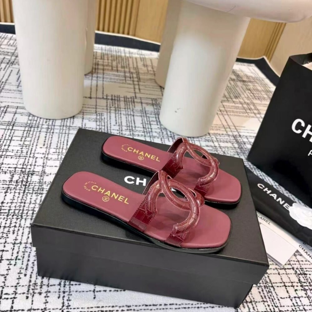Chanel Mules Leather Dark Red