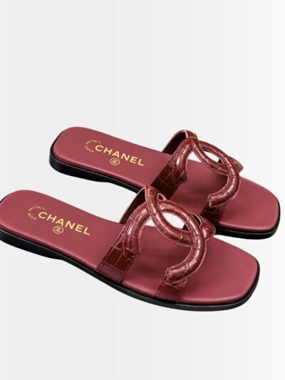 Chanel Mules Leather Dark Red