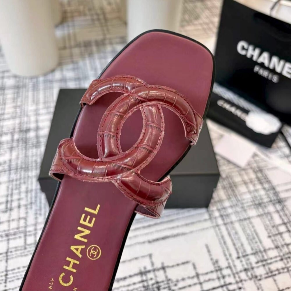 Chanel Mules Leather Dark Red