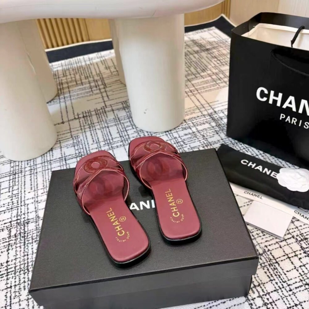 Chanel Mules Leather Dark Red