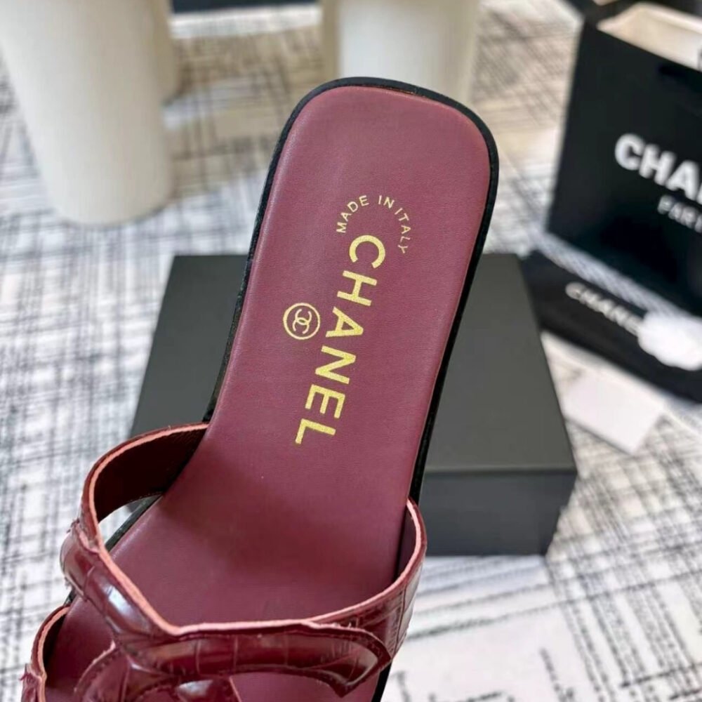 Chanel Mules Leather Dark Red