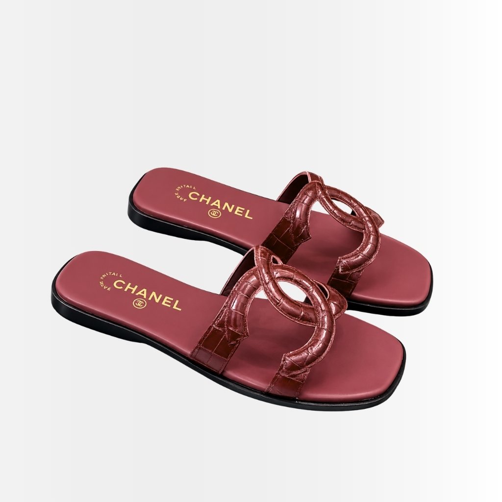 Chanel Mules Leather Dark Red