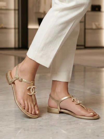 Chanel Pearl CC Logo Sandals Gold