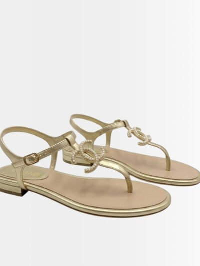 Chanel Pearl CC Logo Sandals Gold