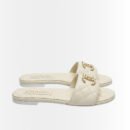 Chanel Quilted Chain Slides White