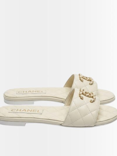 Chanel Quilted Chain Slides White