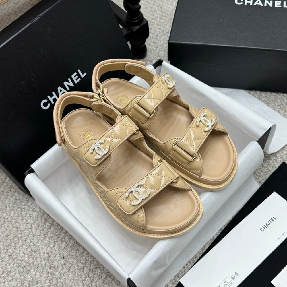 Chanel Quilted Sandals Beige G35927 B20276 U0450