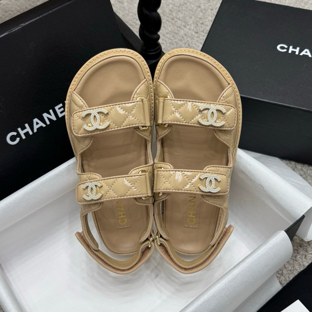 Chanel Quilted Sandals Beige G35927 B20276 U0450