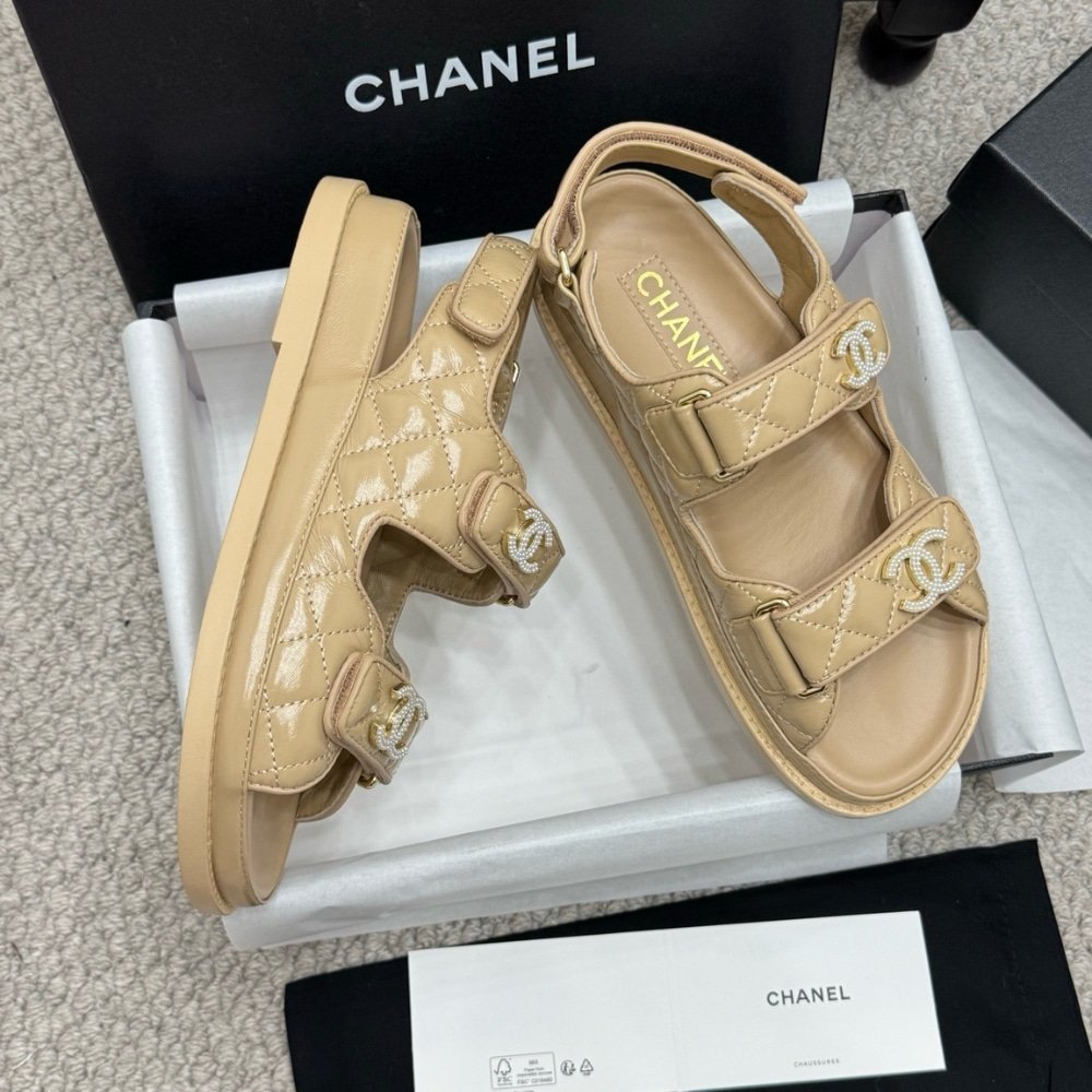 Chanel Quilted Sandals Beige G35927 B20276 U0450