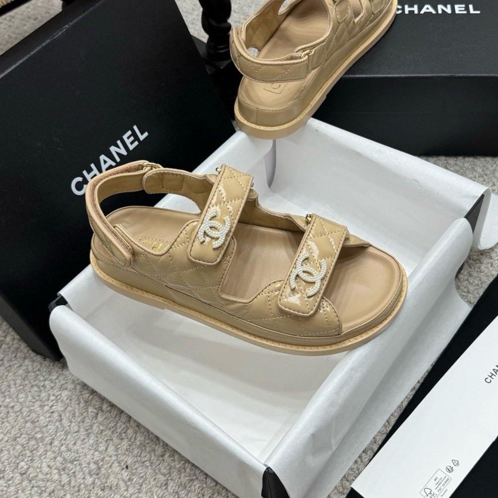 Chanel Quilted Sandals Beige G35927 B20276 U0450