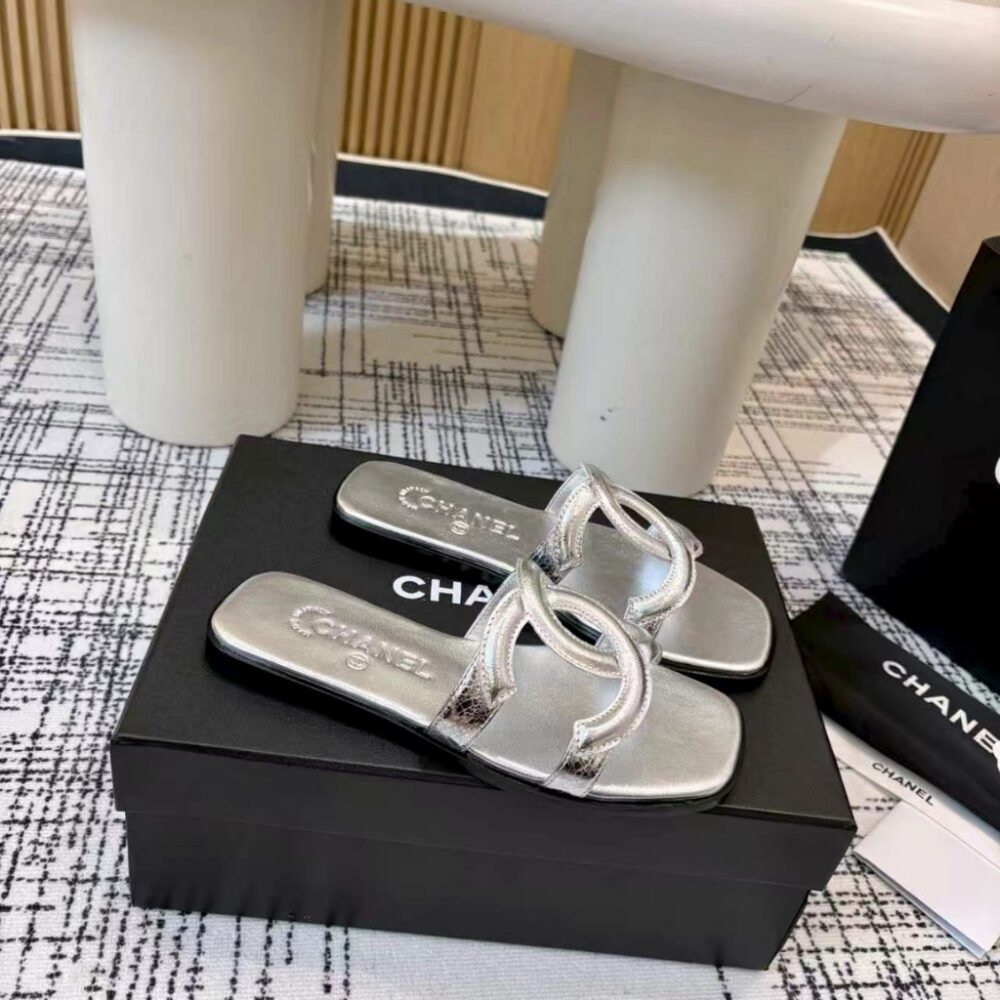 Chanel Sandals Open Toe Silver