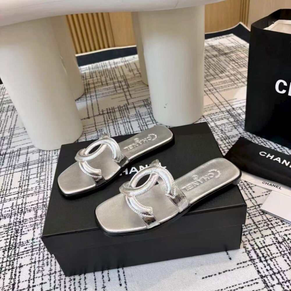 Chanel Sandals Open Toe Silver