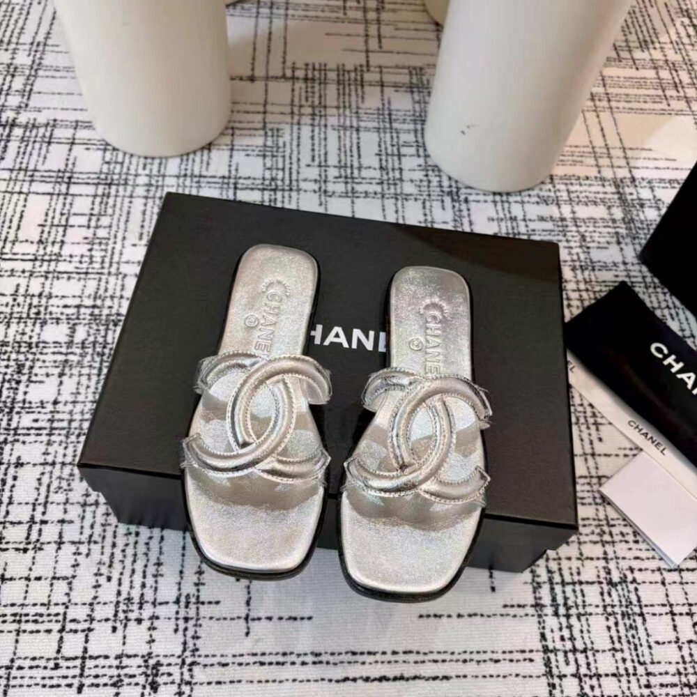 Chanel Sandals Open Toe Silver