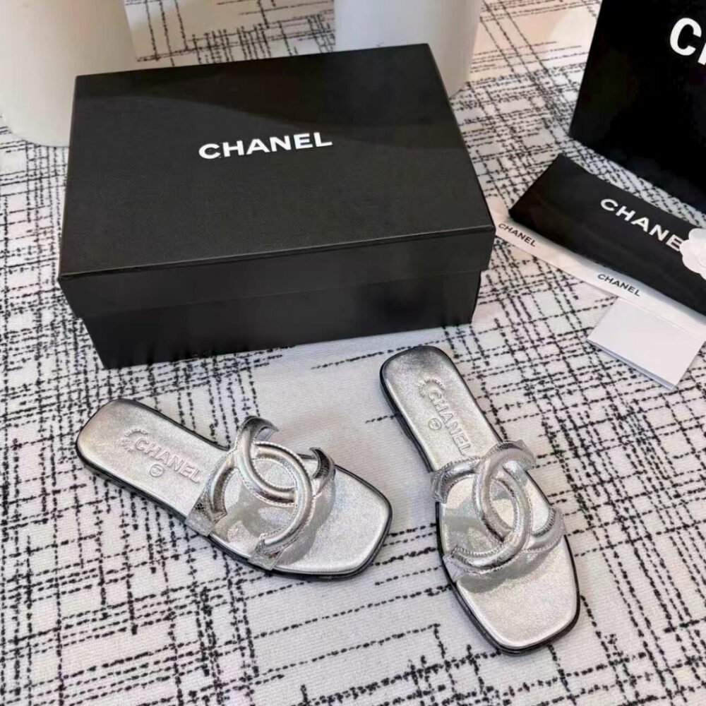 Chanel Sandals Open Toe Silver