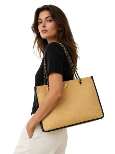 Chanel Shopping Bag Natural Straw Beige 39Cm