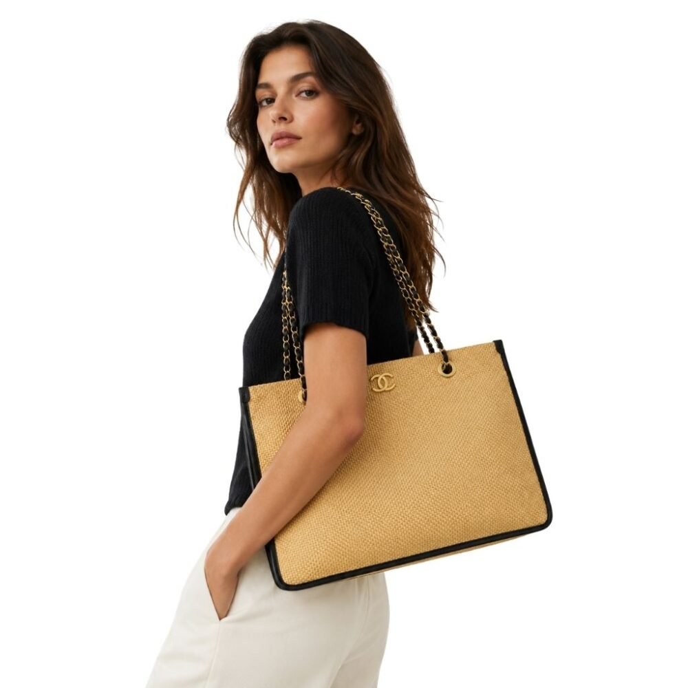 Chanel Shopping Bag Natural Straw Beige 39Cm