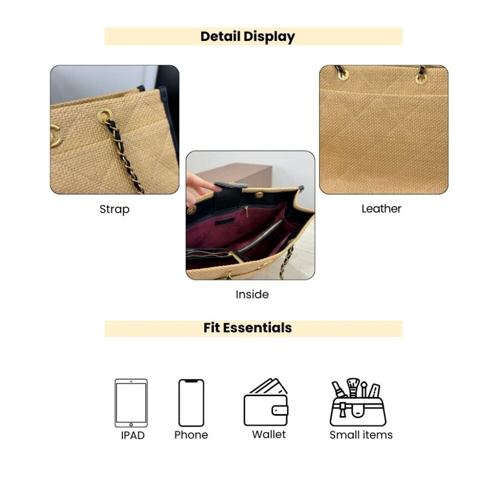 Chanel Shopping Bag Natural Straw Beige 39Cm