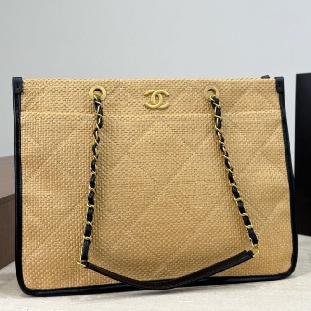 Chanel Shopping Bag Natural Straw Beige 39Cm