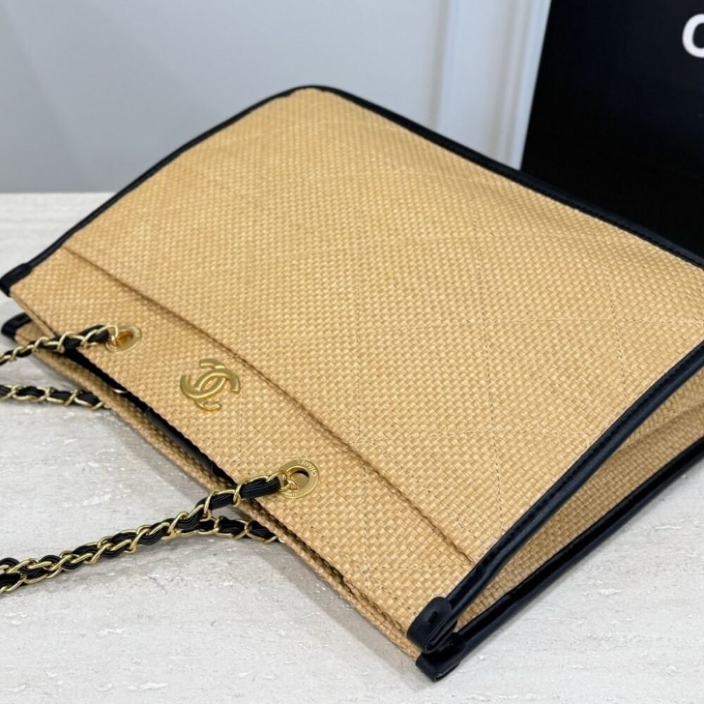 Chanel Shopping Bag Natural Straw Beige 39Cm