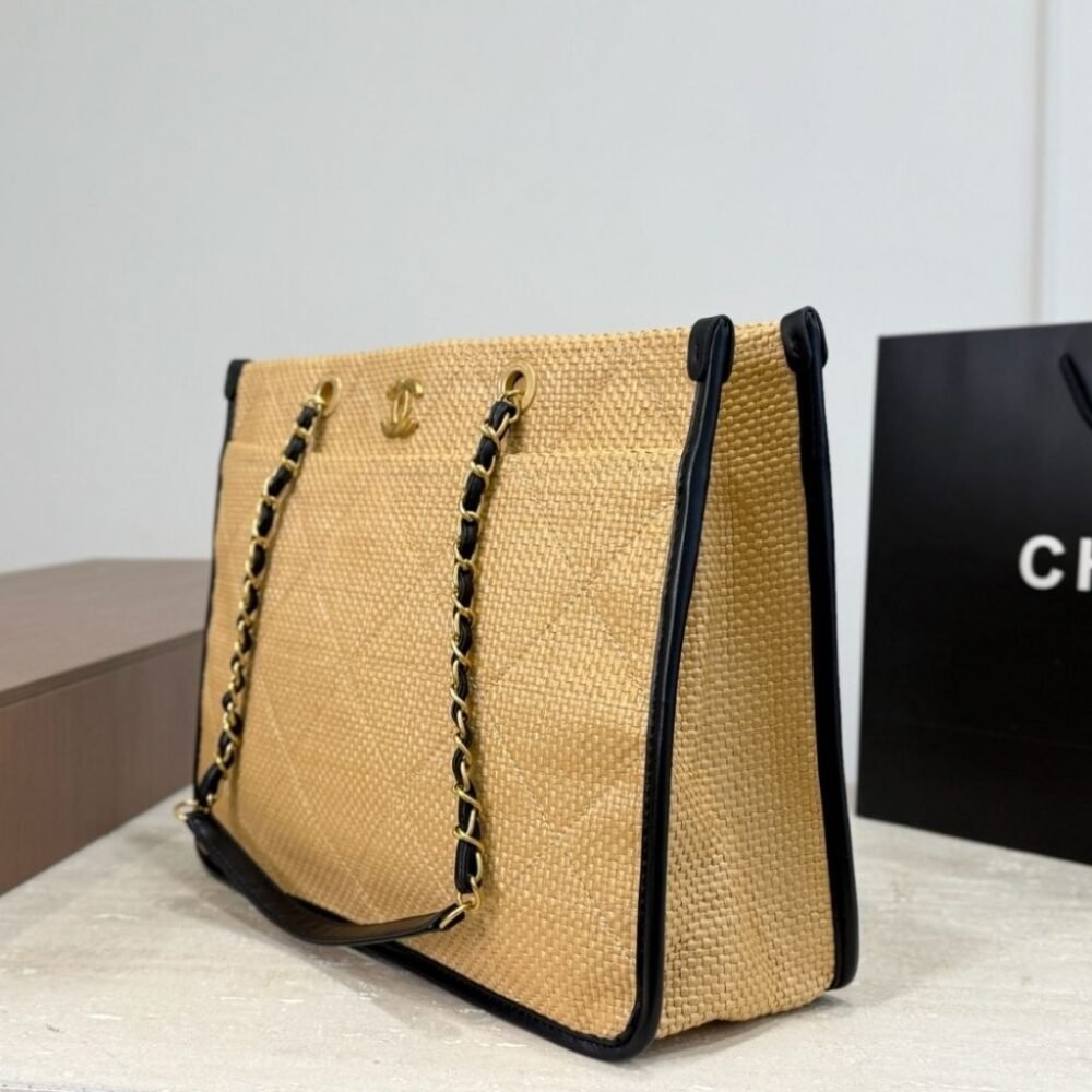 Chanel Shopping Bag Natural Straw Beige 39Cm