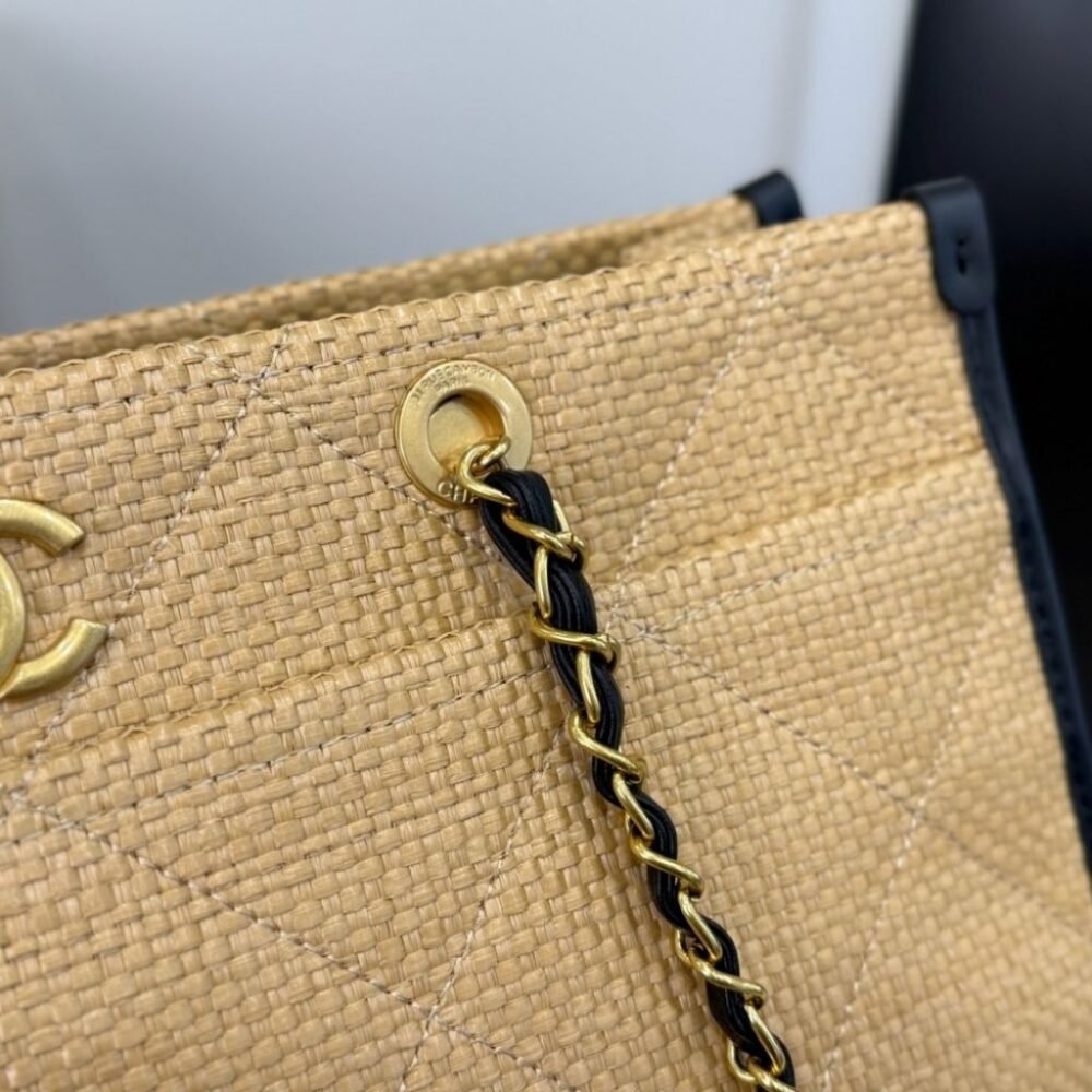 Chanel Shopping Bag Natural Straw Beige 39Cm
