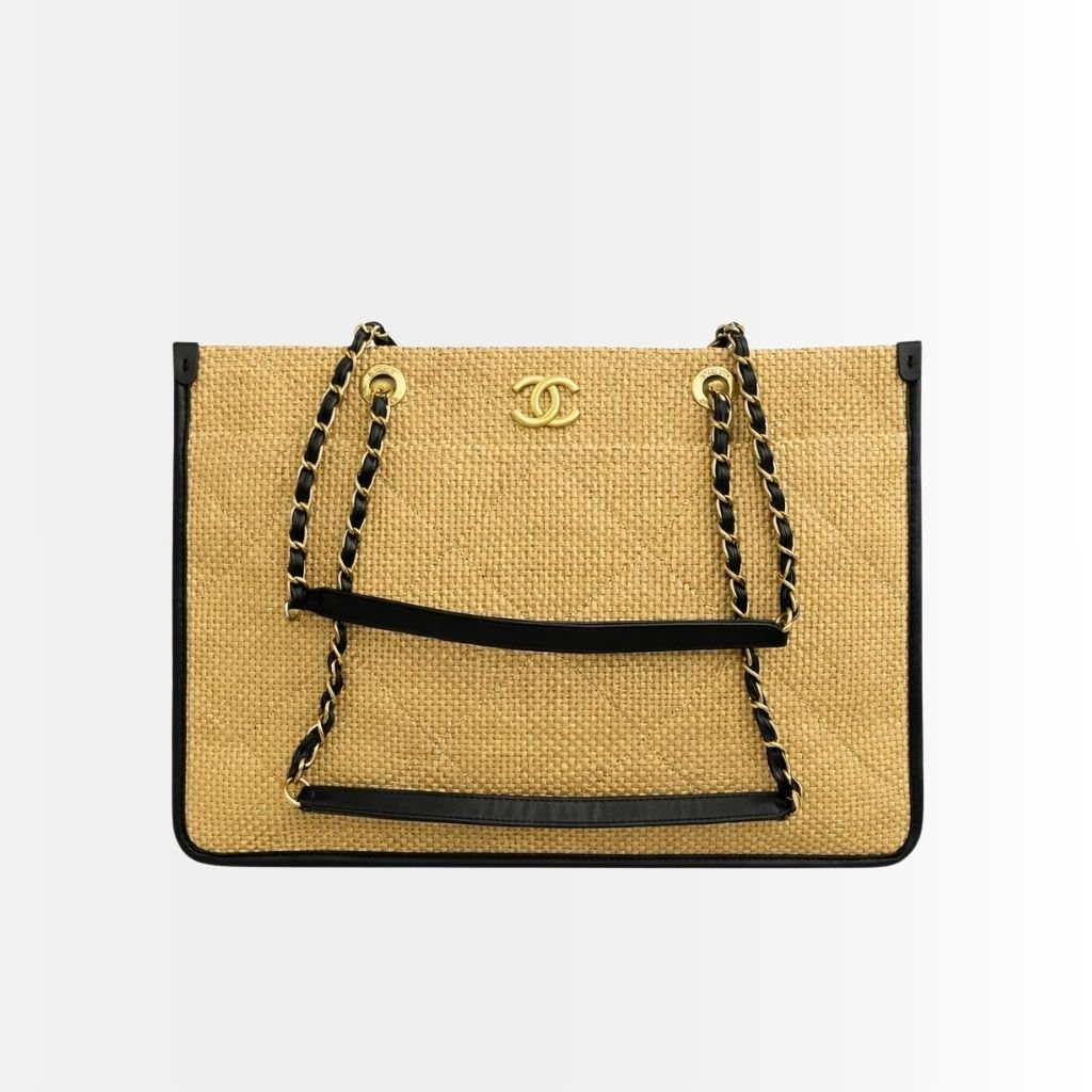 Chanel Shopping Bag Natural Straw Beige 39Cm