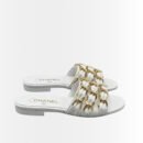 Chanel Slide Sandals Grosgrain Gold White