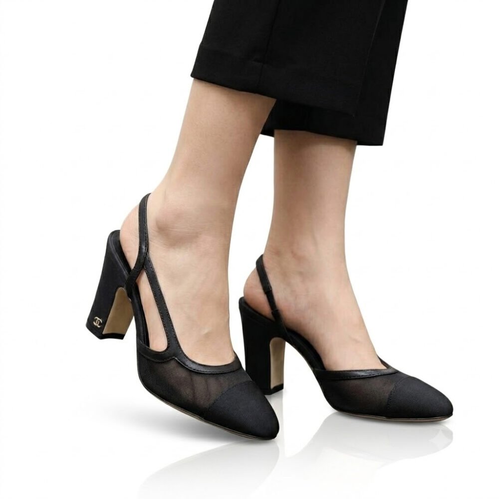 Chanel Slingbacks Mesh And Grosgrain Black G45509 B23534 94305