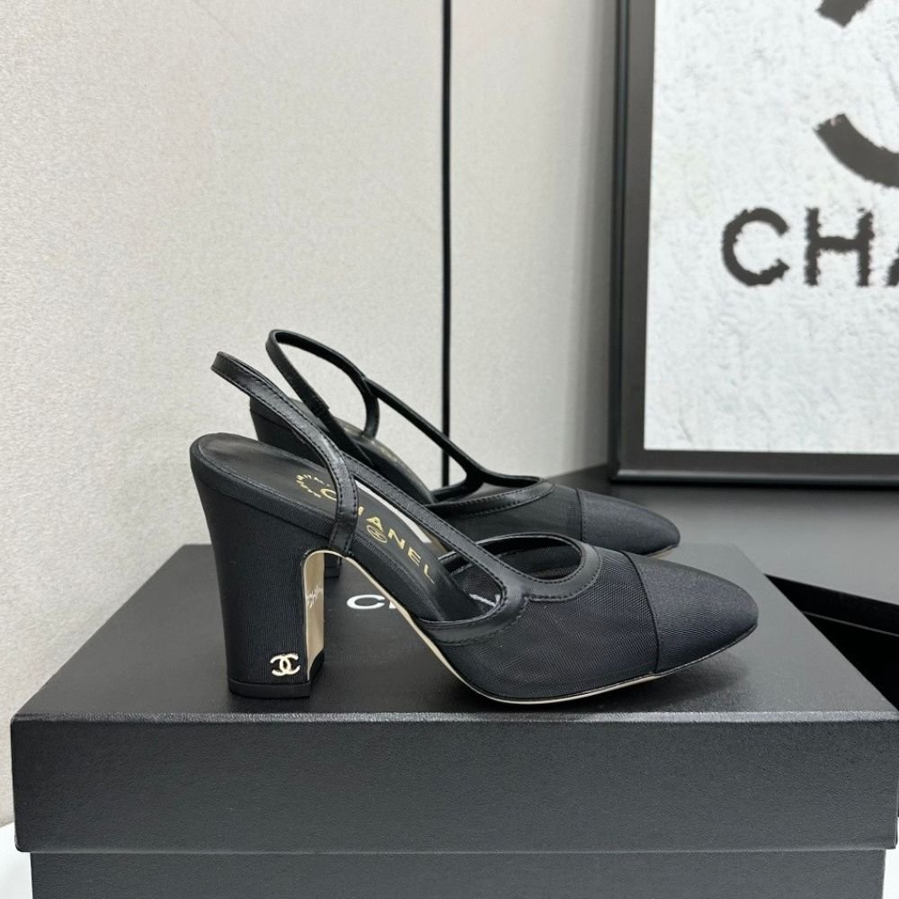 Chanel Slingbacks Mesh And Grosgrain Black G45509 B23534 94305