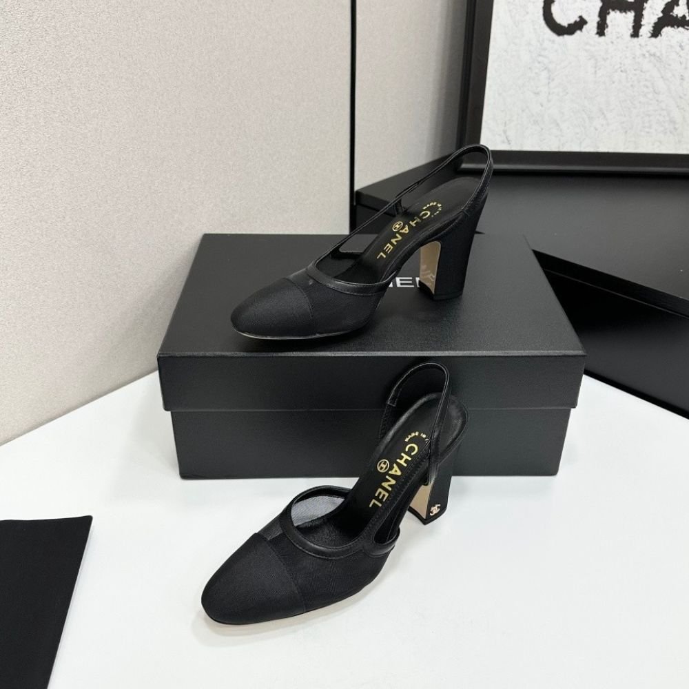 Chanel Slingbacks Mesh And Grosgrain Black G45509 B23534 94305