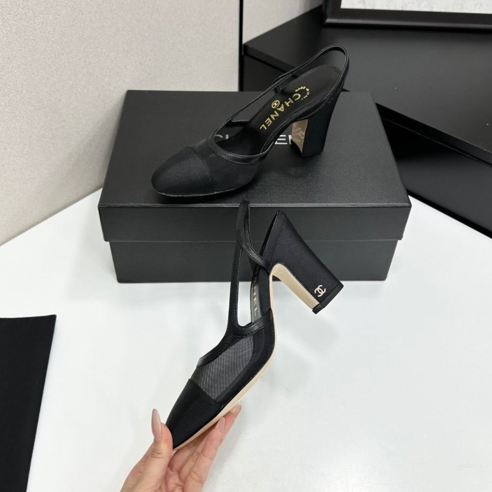 Chanel Slingbacks Mesh And Grosgrain Black G45509 B23534 94305