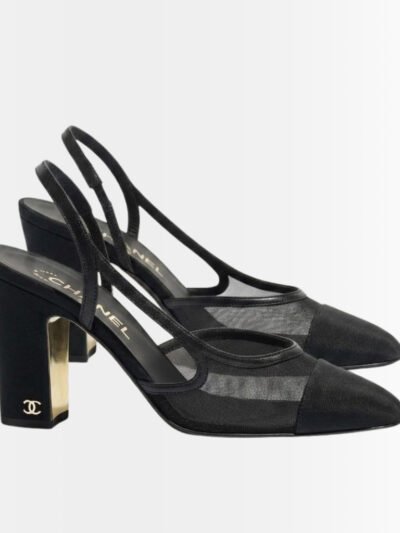 Chanel Slingbacks Mesh And Grosgrain Black G45509 B23534 94305