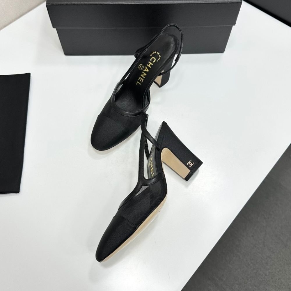 Chanel Slingbacks Mesh And Grosgrain Black G45509 B23534 94305