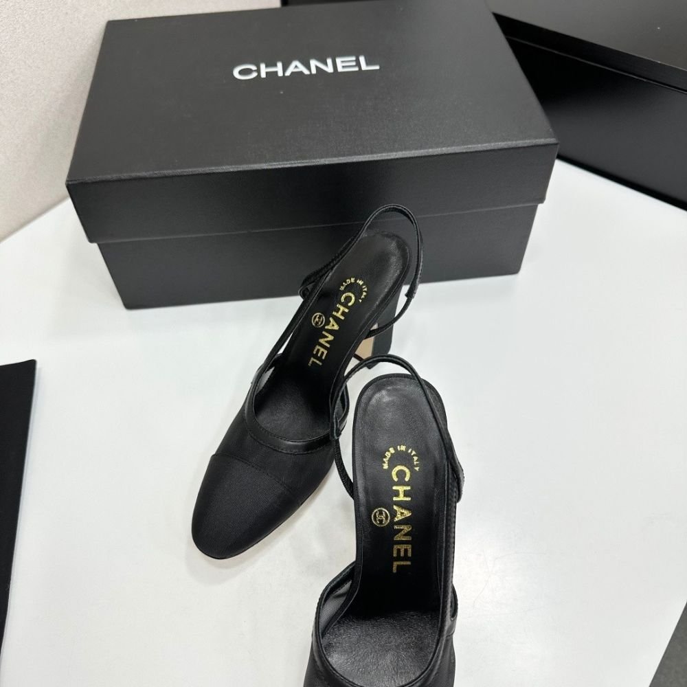 Chanel Slingbacks Mesh And Grosgrain Black G45509 B23534 94305