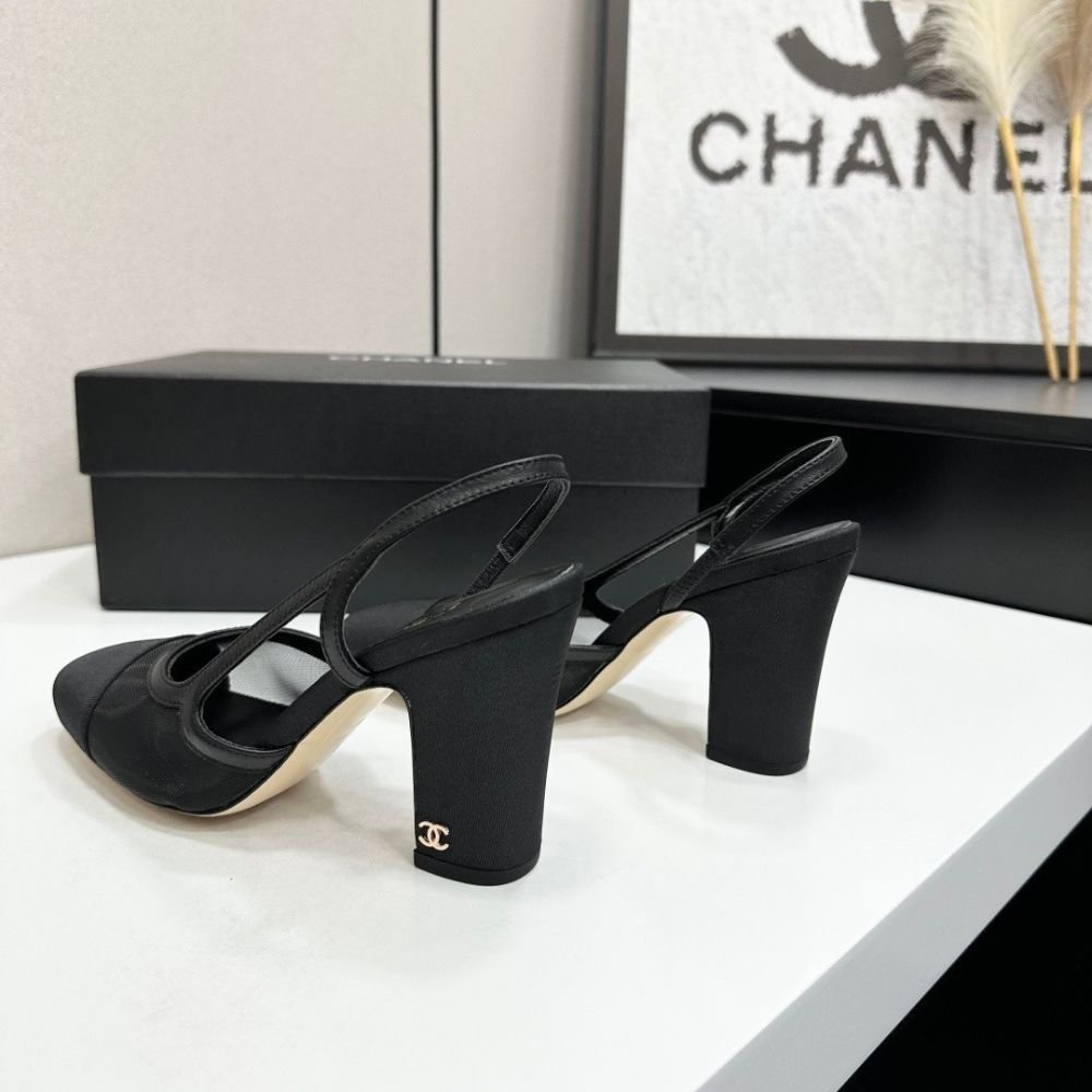 Chanel Slingbacks Mesh And Grosgrain Black G45509 B23534 94305