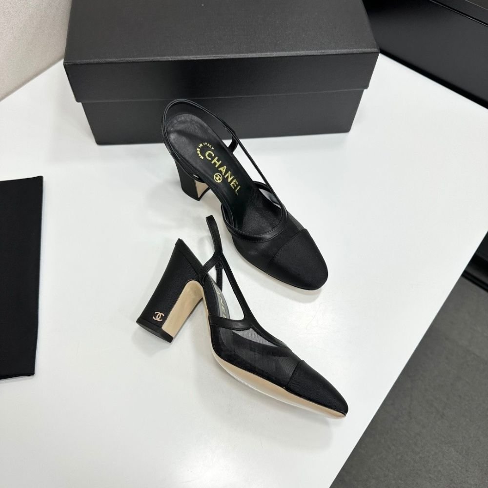 Chanel Slingbacks Mesh And Grosgrain Black G45509 B23534 94305